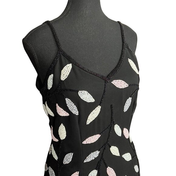 Vintage 90s Beaded Slip Dress Black Mini Y2K Aesthetic Fairycore Party Dress - Picture 4 of 9